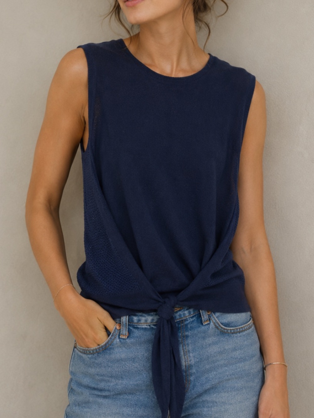 STEFANEL Knit Top Sleeveless Wool Blend Versatile Tie Sweater Vest Large